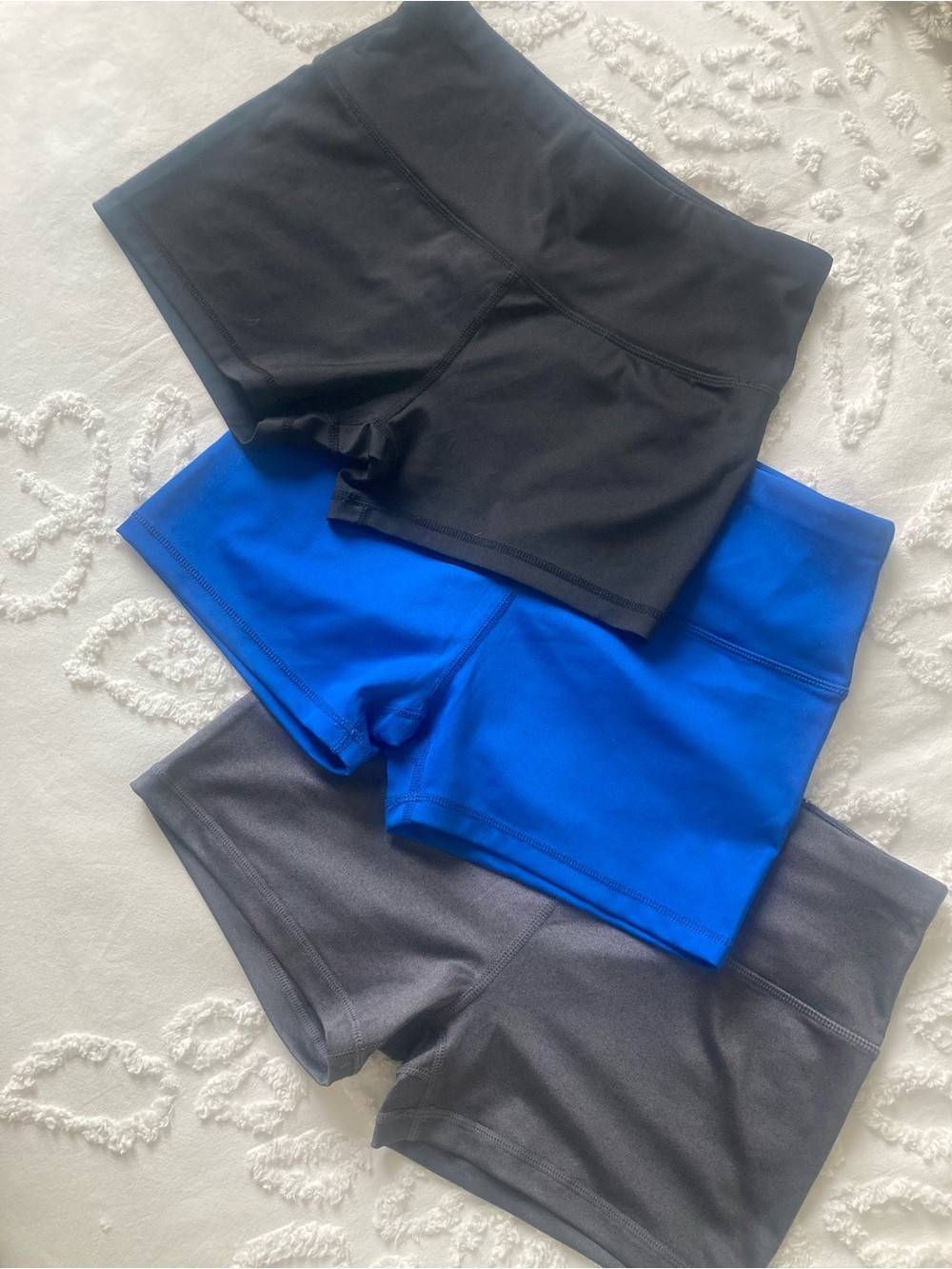 Workout Shorts Bundle (3) S – Blue, Black, Gray Gym Yoga Activewear
